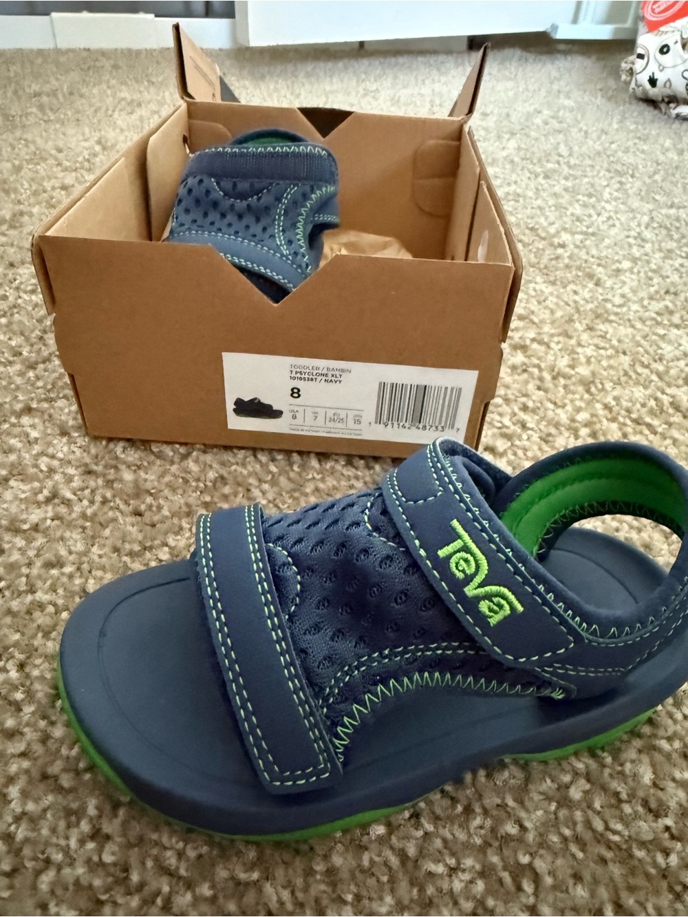 Teva Kids Navy with Green Accent Hook-and-Loop Sandals